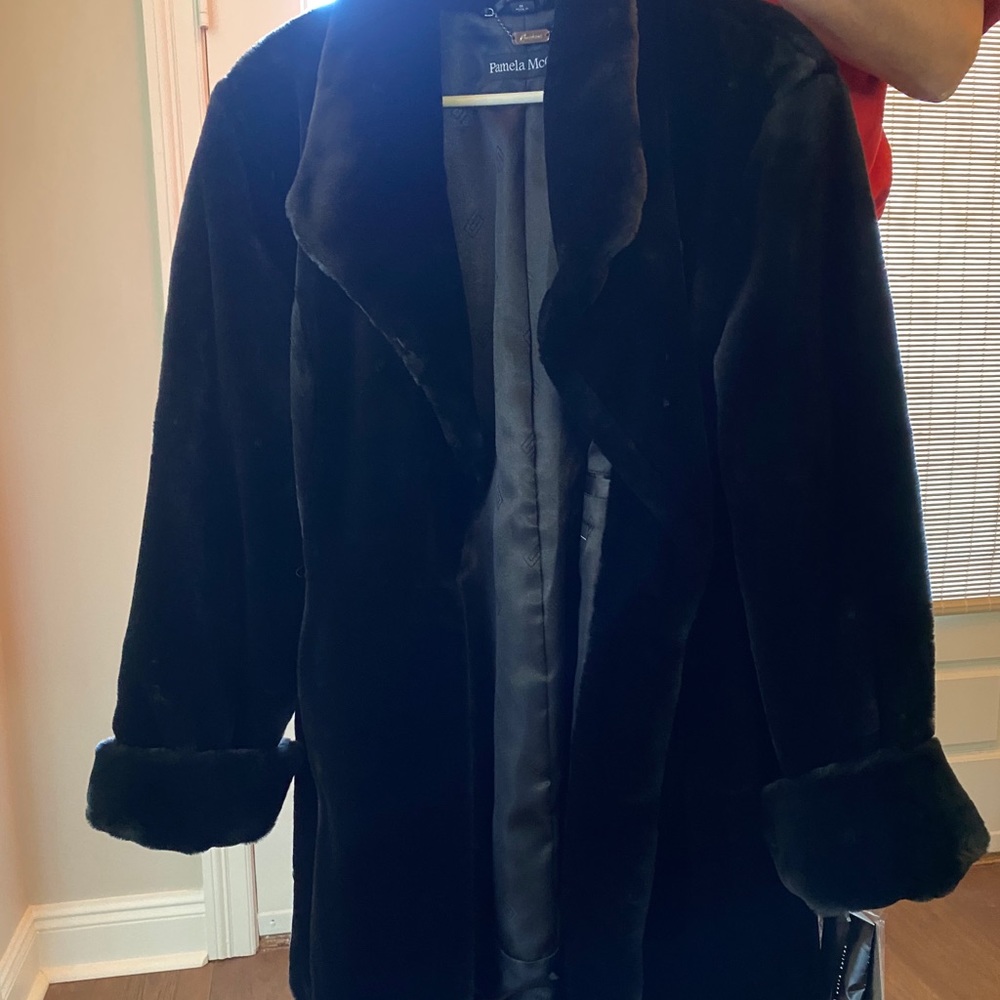 Black faux fur coat